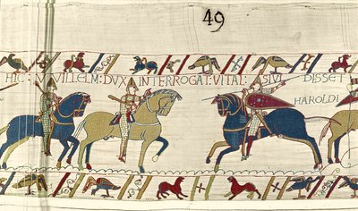 El duque Guillermo pregunta a Vital si ha visto el ejército de Harold, Tapiz de Bayeux de Unbekannt Unbekannt